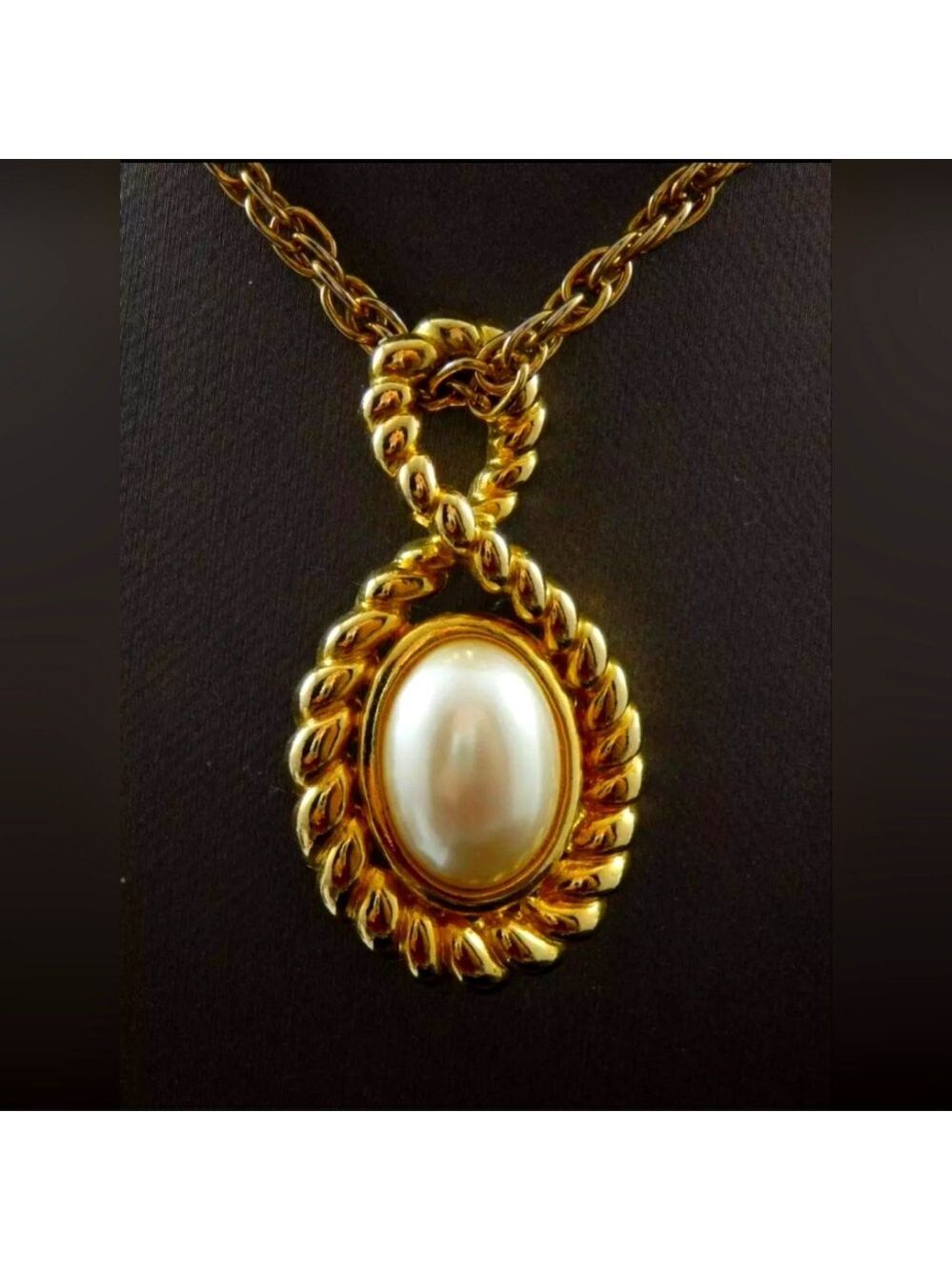 Marvella Oval Pearl Gold Braid Thick Rope Necklace 22" EUC